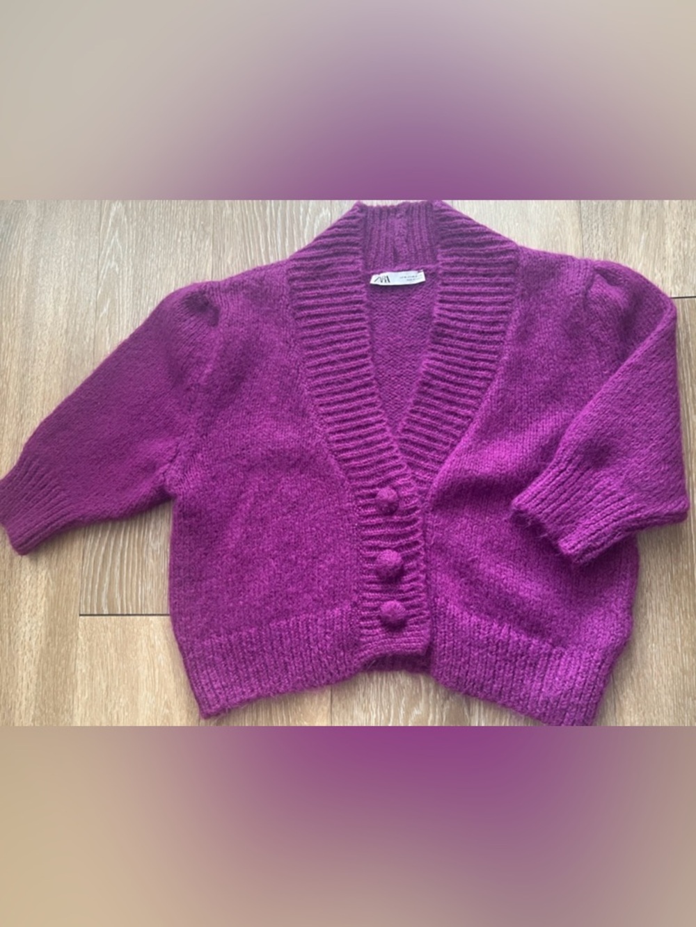 Zara Magenta Cropped Button-Front Knit Cardigan